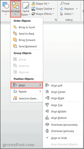 Ako zarovnať objekty v prezentácii programu Microsoft PowerPoint