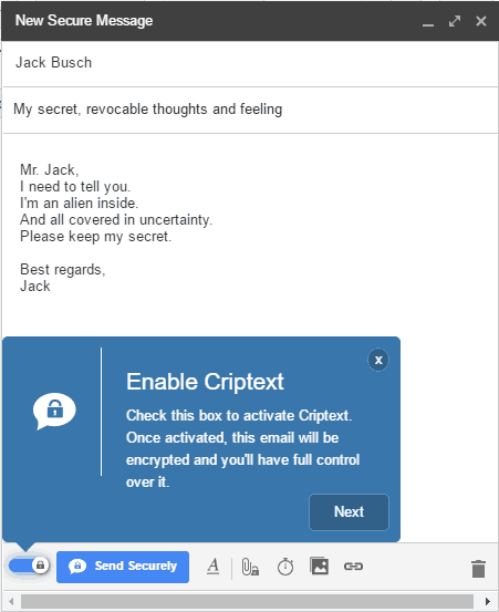 Criptext for Gmail: Sikker e-post, lesebekreftelser og ikke-send meldinger