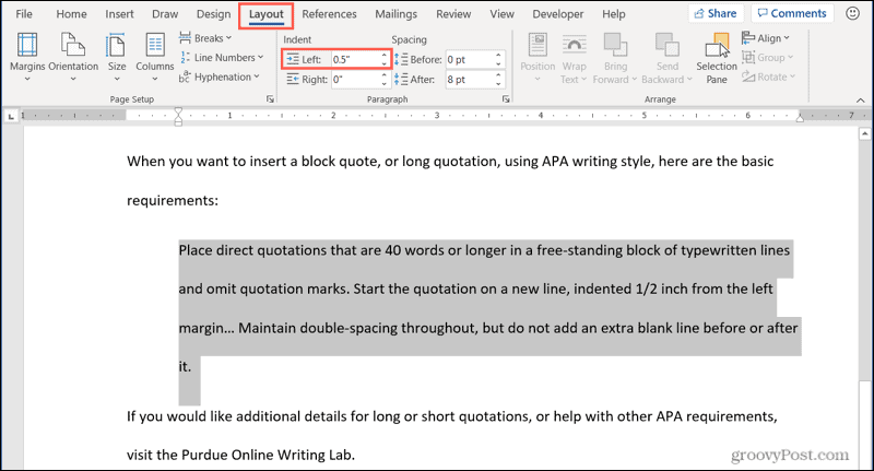 Hur man infogar ett blockcitat i Microsoft Word