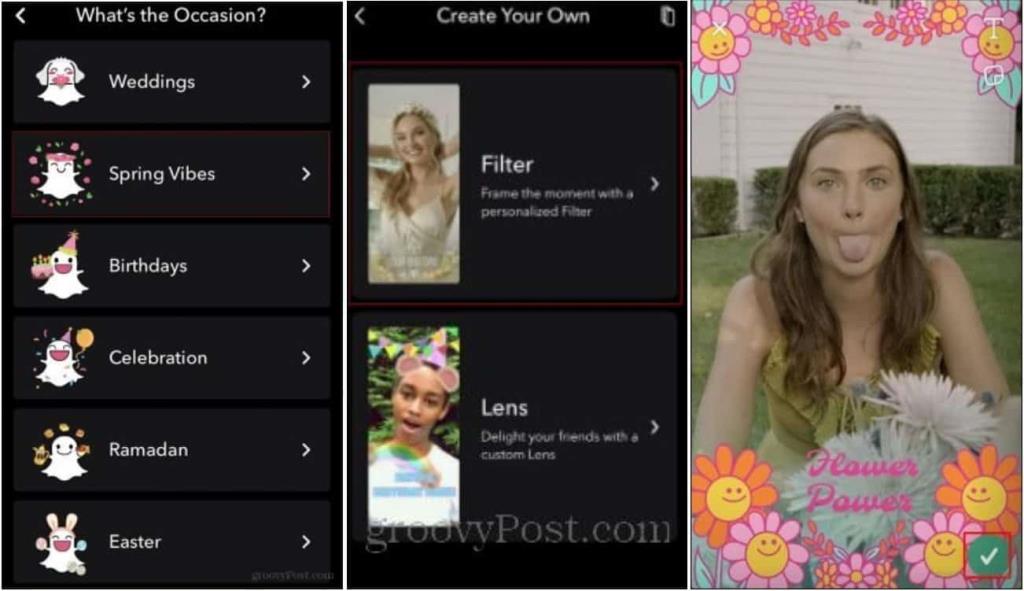 Kuinka käyttää ja luoda mukautettuja Snapchat-suodattimia