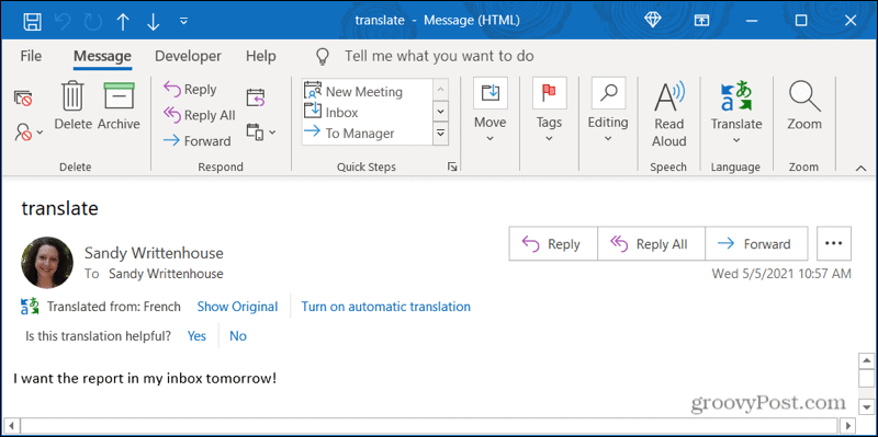 Hur man översätter inkommande e-postmeddelanden i Microsoft Outlook