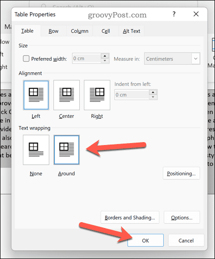 Hvordan flytte en tabell i Word