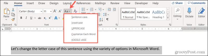 Hur man ändrar versaler eller skiftläge i Microsoft Word