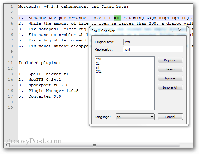 Hur man lägger till stavningskontroll till Notepad++