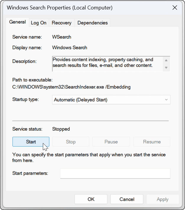 Panel vyhľadávania v systéme Windows 11 nefunguje