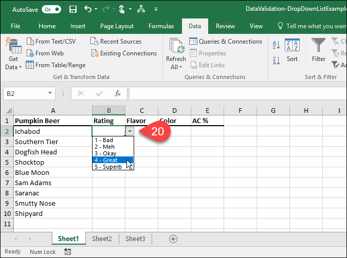 Legördülő listák létrehozása a Microsoft Excel adatellenőrzésével