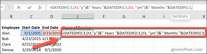 Hur man beräknar tjänsteår i Excel