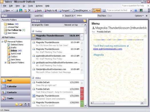 Navigering på hovedskærmen i Outlook 2003