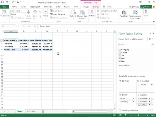 Rakurstabulu izveide, izmantojot ātrās analīzes rīku programmā Excel 2016