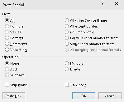 Spetsiaalse kleepimise kasutamine programmis Excel 2016