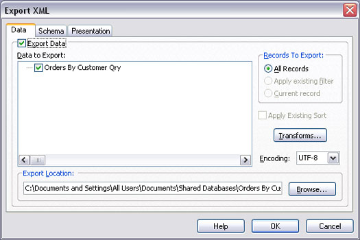 Izvoz podatkov Access 2003 v XML