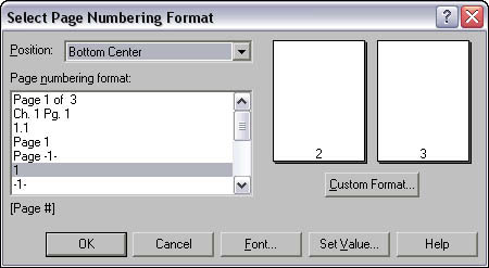 Nummerering av sider i WordPerfect 11