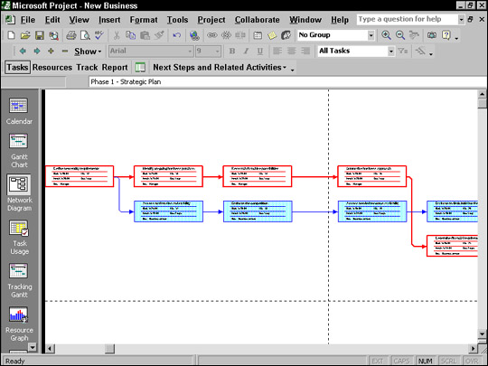 Преглед на проекти в Microsoft Project 2002