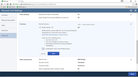 Työskentely useiden valuuttojen kanssa QuickBooks Onlinessa