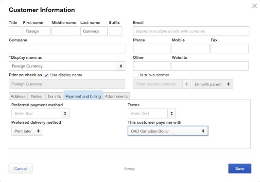 Vairāku valūtu izmantošana programmā QuickBooks Online