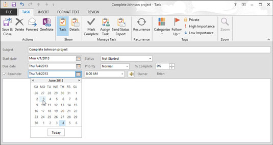 Jak zadávat nové úkoly v modulu Úkoly aplikace Outlook 2013