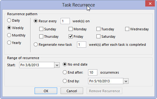 Sådan administreres tilbagevendende opgaver i Outlook 2013