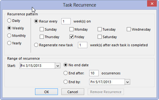 Com gestionar les tasques recurrents a Outlook 2013