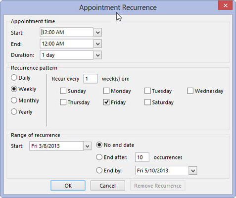 Hvordan lage gjentakende avtaler i Outlook 2013s kalender