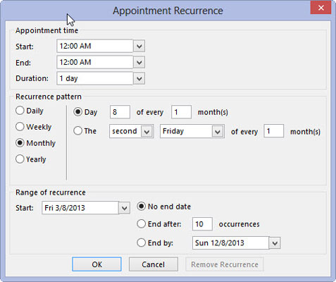 Com crear cites recurrents al calendari d'Outlook 2013