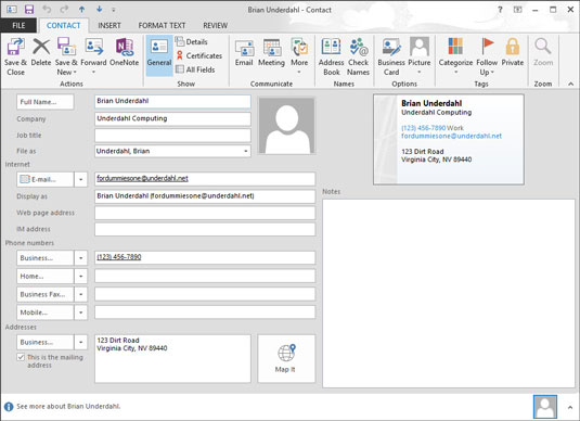 Hvordan videresende et visittkort i Outlook 2013