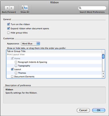 Kuidas kohandada linti rakenduses Office 2011 for Mac