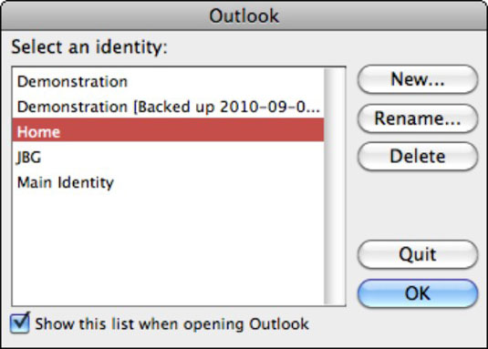 Ndërrimi i identiteteve të Outlook në Office 2011 për Mac