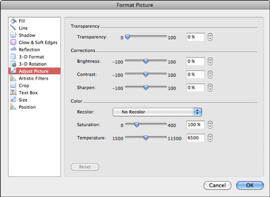 Office 2011 darbam ar Mac: lentes izmantošana attēlu labošanai