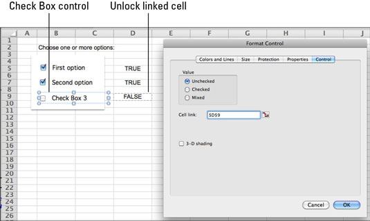 Зробіть прапорці для форм Excel в Office 2011 для Mac