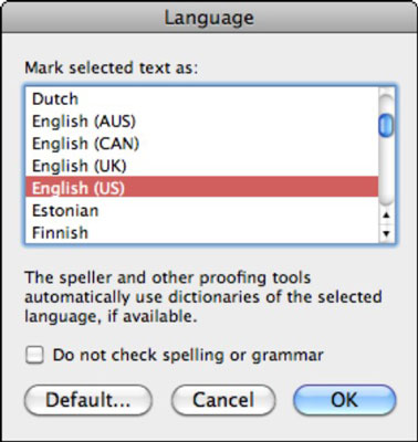 Word 2011 for Mac: sõnastiku muutmine teisele keelele