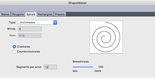 Karty z dialogového okna QuarkXPress ShapeMaker