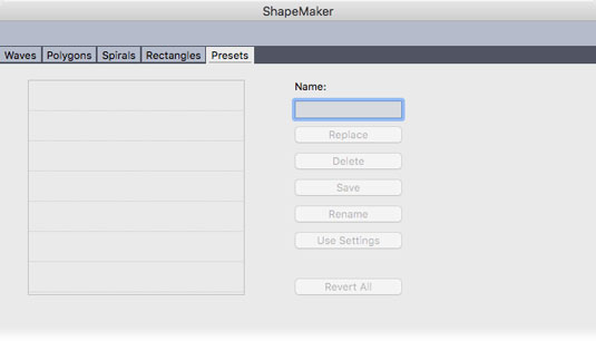 Skedat nga kutia e dialogut QuarkXPress ShapeMaker