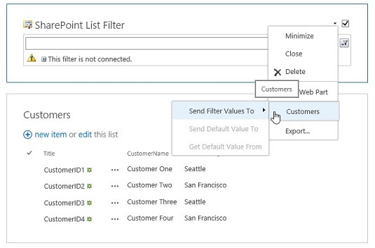 Kā savienot tīmekļa daļas pakalpojumā SharePoint 2016