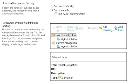 Kā konfigurēt statisko navigāciju programmā SharePoint 2016