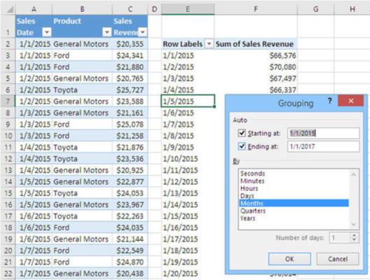 Gruppering av poster i Excel-pivottabeller