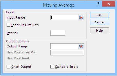 Pohyblivé priemery v doplnku Excel Data Analysis Add-in