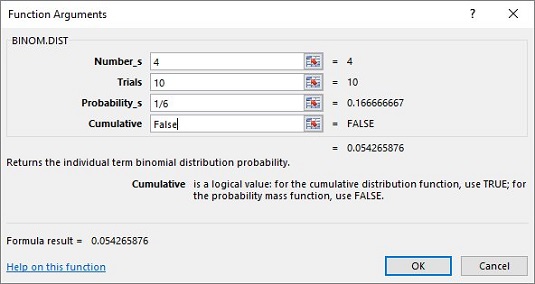 Excel-laskentataulukkofunktiot binomiaalista jakaumaa varten