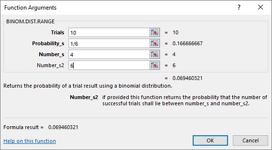 Funcions del full de treball d'Excel per a la distribució binomial