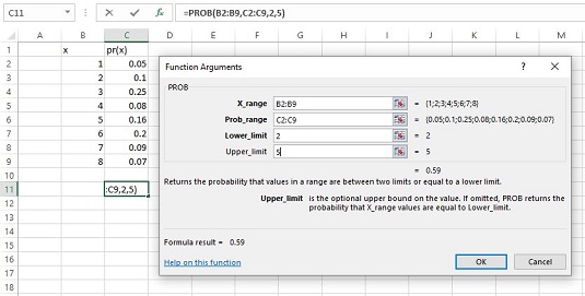 Excel-regnearkfunksjoner for sannsynligheter og distribusjoner