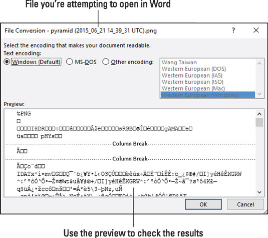 Atkurkite tekstą iš bet kurio seno failo programoje „Word 2016“.