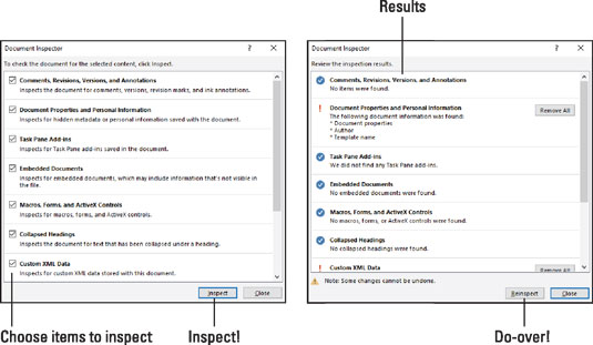 Word 2016 un dokumentu inspektors