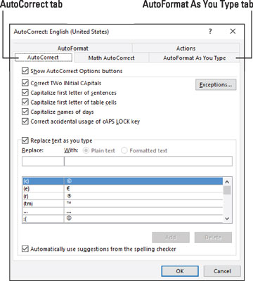 Automatiske funktioner tilgængelige i Word 2016