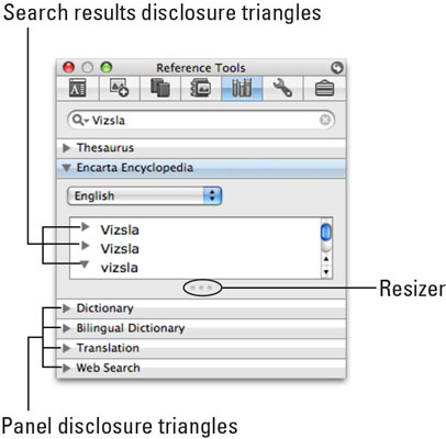 Χρήση του Word 2008 για Mac Online Reference Tools