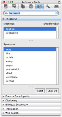 Word 2008 for Mac tesauruse kasutamine