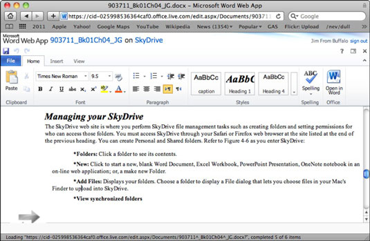 Upravljanje datotek s SkyDrive v Office 2011 za Mac