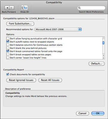 Configuració de les preferències de compatibilitat a Word per a Mac 2011