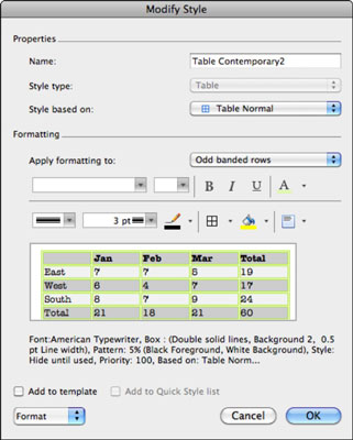 Kā mainīt tabulas stilu programmā Word 2011