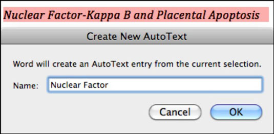 Az Automatikus szöveg használata a Word 2011 for Mac programban