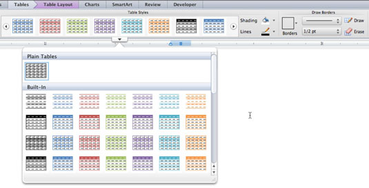 Anvendelse af tabelformater i Word 2011 til Mac