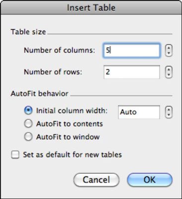 Kuidas teha tabelit rakenduses Word 2011 for Mac